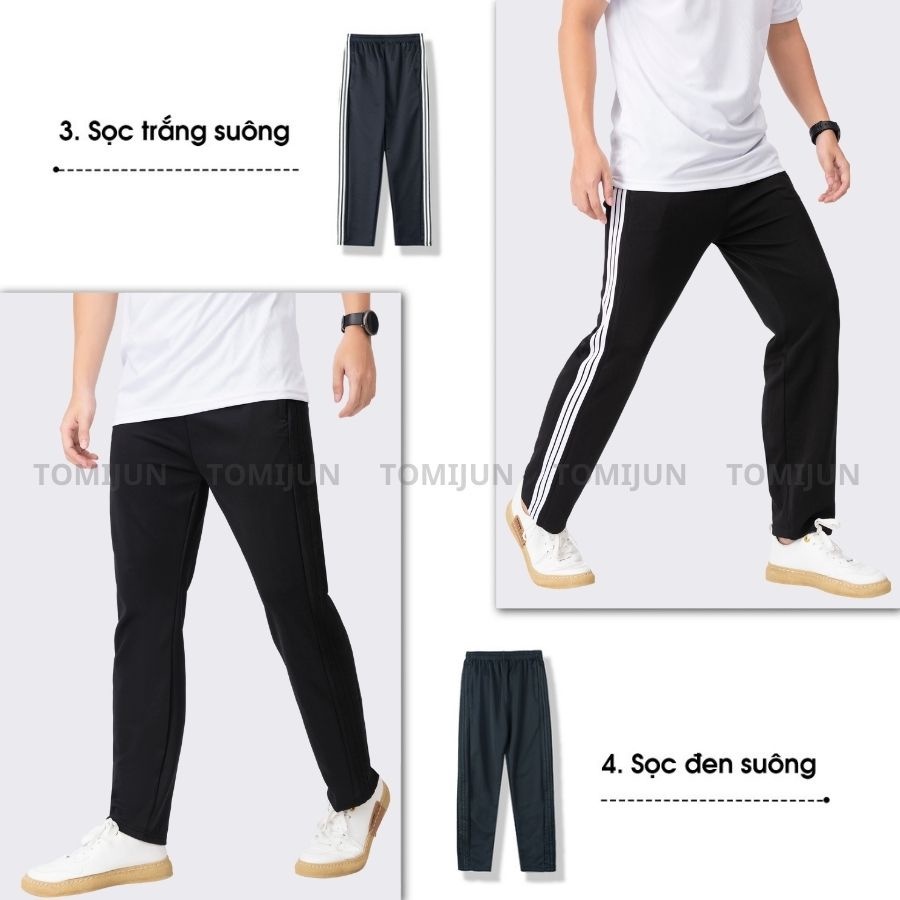 Quần jogger thể thao nỉ nam nữ TOMIJUN Siêu Rẻ dài 3 sọc, Vải poly cao cấp dày đẹp, co giãn tối đa