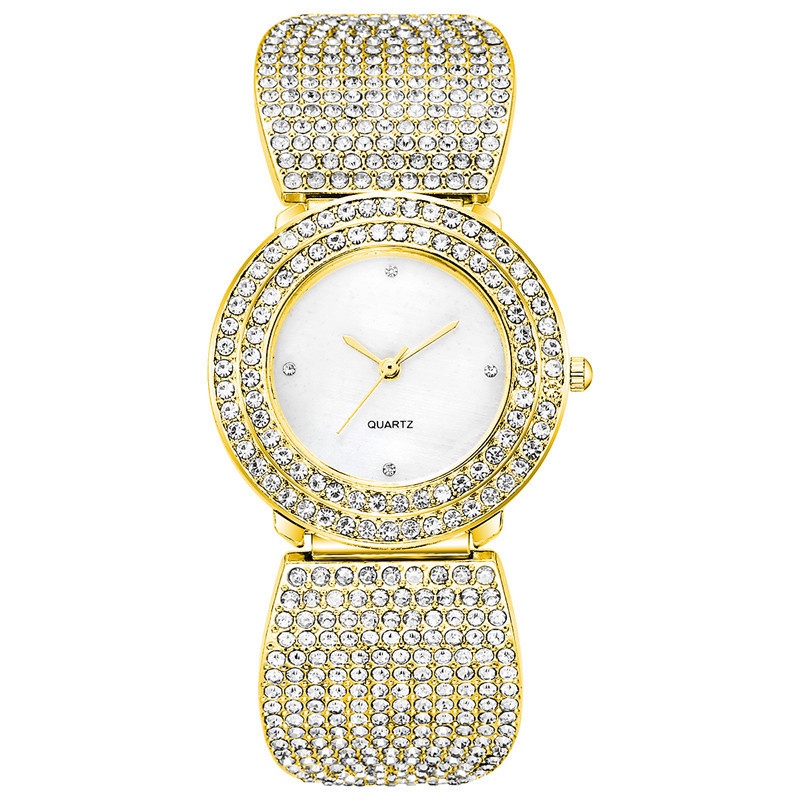 Đồng Hồ Quartz Nữ Mặt Đính Hột Xoàn Dây Thép Không Gỉ Sang Trọng