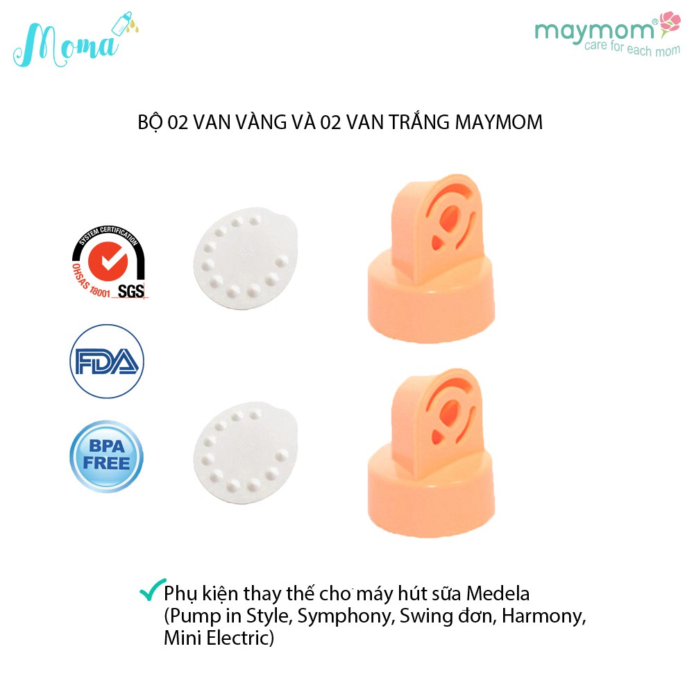 Bộ van trắng - vàng Maymom, phụ kiện thay thế cho máy hút sữa Medela (Pump, Symphony, Swing đơn, Harmony, Mini Electric)