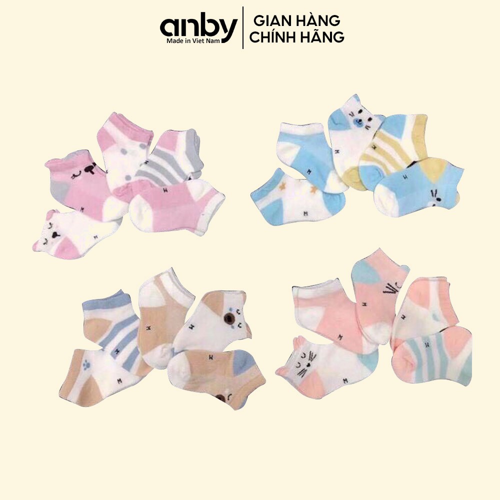 Set 5 đôi tất lưới trẻ em ANBY cotton chống trượt cho bé từ sơ sinh đến 2 tuổi