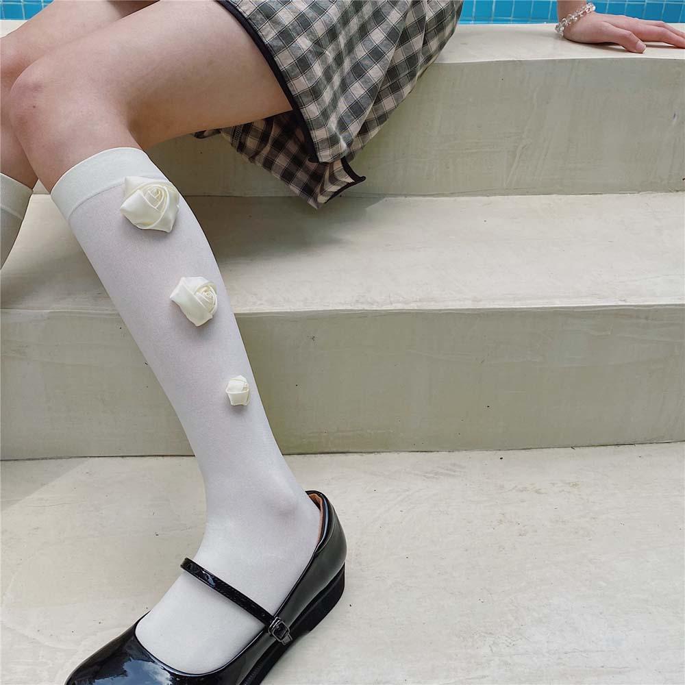 Tất Bắp Chân Bằng Nylon Mỏng Hai Mặt In Họa Tiết Hoa VANES1 Thời Trang Mùa Hè Dành Cho Bạn Nữ