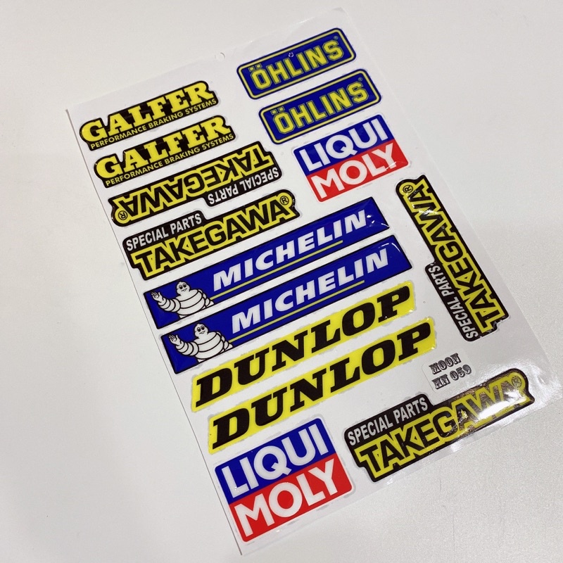 Decal tem dán xe máy nổi tổng hợp Michelin Takegawa Liqui Moly Ohlin Dunlop Galfer