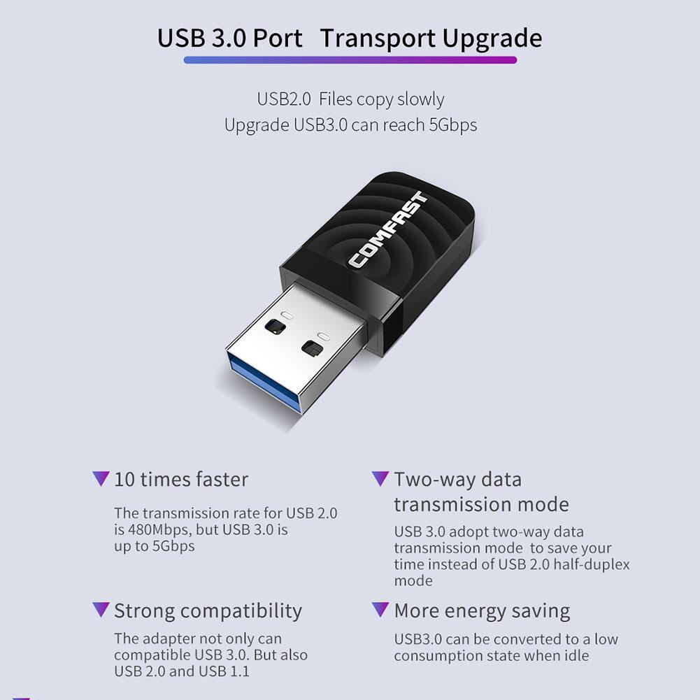 Usb Thu Sóng Wifi Comfast Cf-812Ac 3.0 1300mbps 2.4g & 5.8g 802.11 A/B/N/G/Ac | BigBuy360 - bigbuy360.vn
