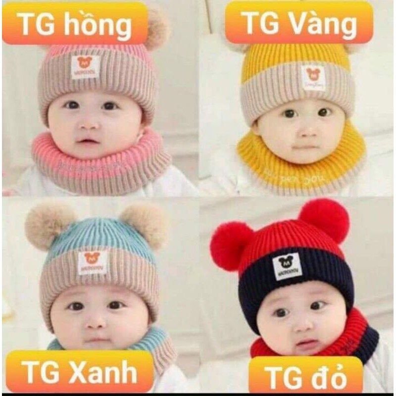 Set mũ Len kèm khăn ống giữ ấm cho bé