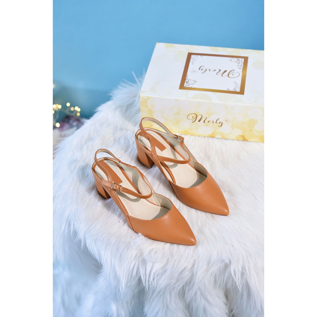 Giày xăng đan nữ gót vuông Merly 1341 Đen Lụa, Giày slingback gót vuông, Giày cao gót nữ gót vuông, Giày cao gót nữ size