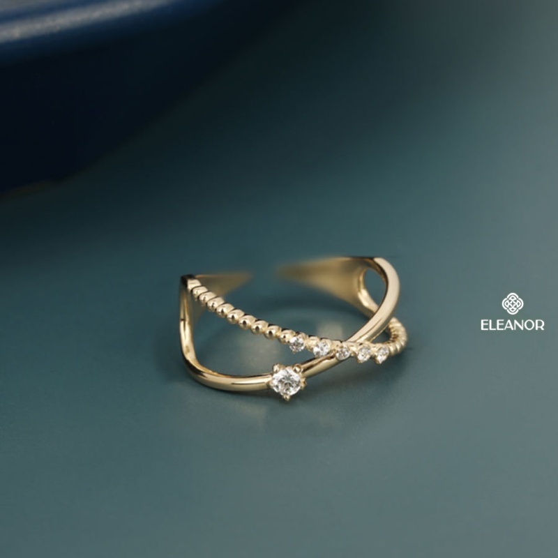 Nhẫn nữ bạc 925 Eleanor Accessories đính đá hình chữ X phụ kiện trang sức thời trang basic