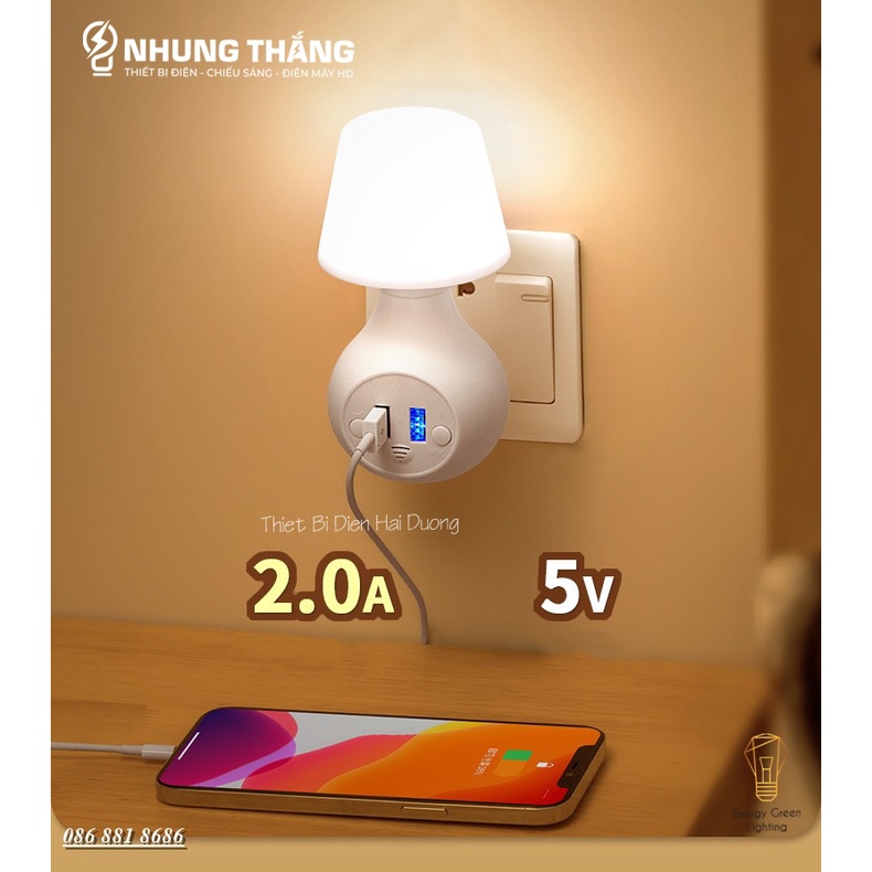 Đèn Ngủ Cắm Điện Kiêm Ổ Cắm USB - 3 Chế Độ Ánh Sáng - Ánh Sáng Bảo Vệ Mắt - Nhiều Mẫu