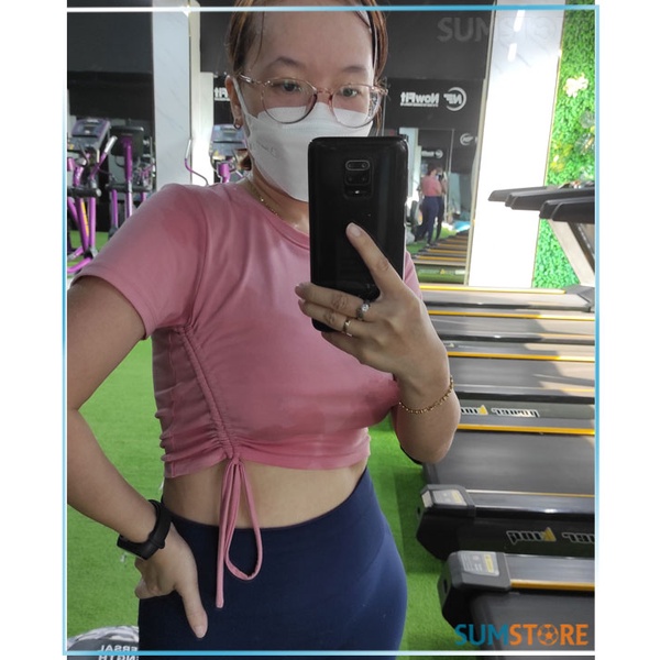 Áo Thun Cổ Tròn Crop Top Rút Eo Hồng Siêu Xinh - Áo Thể Thao Nữ Mẫu Mới