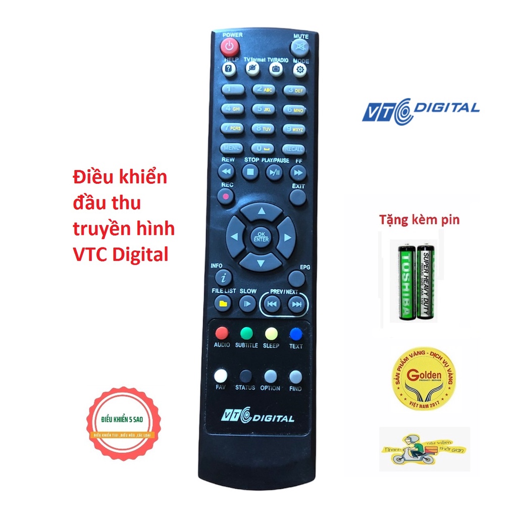 Điều khiển đầu thu VTC digital truyền hình kỹ thuật số loại tốt zin theo máy - tặng kèm pin