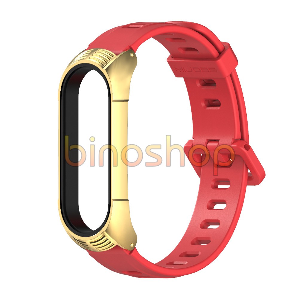 Dây đeo miband 5 silicon mặt kim loại viền vân TF chính hãng MIJOBS, dây đeo thay thế mi band 5 silicon/kim loại bản TF