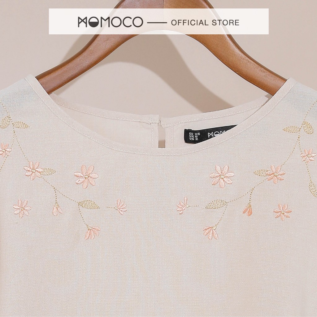 Áo Kiểu Tay Lỡ MOMOCO Cổ Tròn Tay Hơi Xòe Họa Tiết Hoa Chất Đũi Xước Mềm Mịn M2836