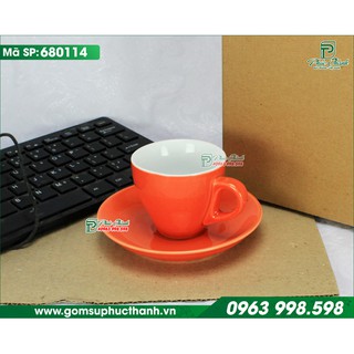 Bộ ly tách cafe pha máy Espresso màu Cam Gốm Bát Tràng