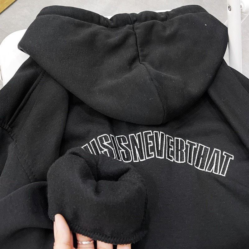 Áo Khoác Kéo Khoá THISIS, Áo Khoác Mũ 2 Lớp Form Đại Tay Bồng Chất Nỉ Cotton Dày