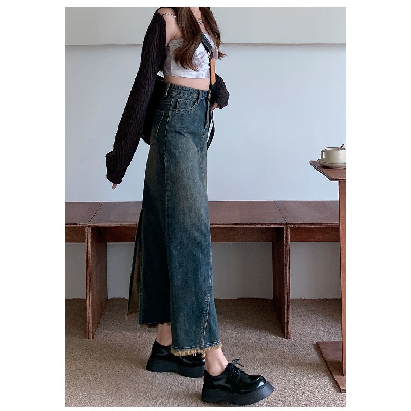 ANTUSON Chân váy jean Đuôi Cá Lưng Cao Phối Bèo Thời Trang Mùa Hè 2023 Cho Nữ Dễ Phối Đồ