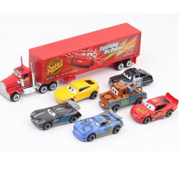 Ô tô mini Lightening MC Queen car 3 đồ chơi trẻ em bộ gồm xe tải và 6 xe nhỏ