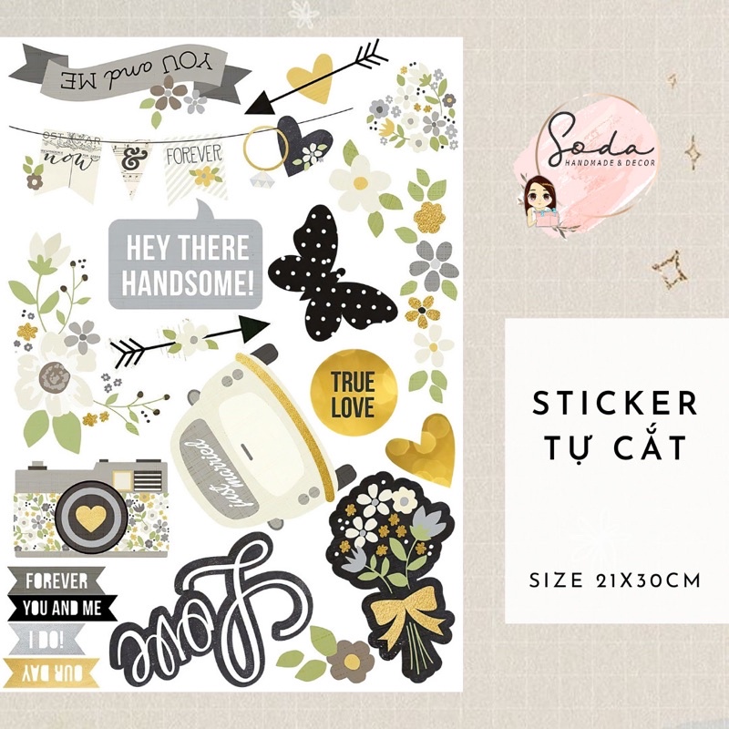 Size A4- Set trang trí Sticker chưa cắt nhiều chủ đề