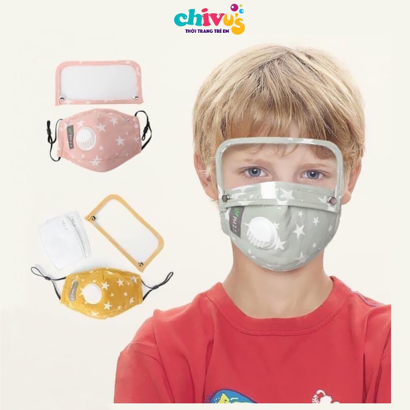 Khẩu Trang Cho Bé Kháng Khuẩn Kháng Bụi Mịn PM2.5 Có Van Thở và Kèm Kính Rời