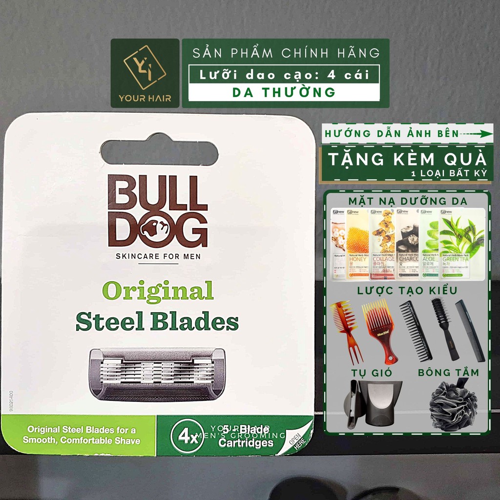 Bộ 4 lưỡi dao cạo cho da thường Bulldog Original Steel Blades | Nhập khẩu chính hãng UK