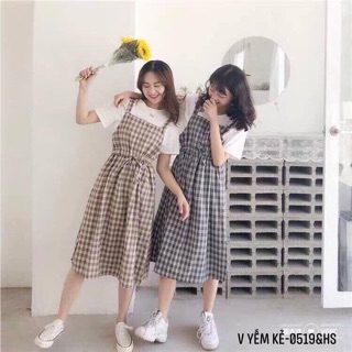 Váy yếm kẻ rút eo - hs