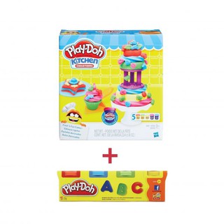 Combo Bột nặn Play Doh Tháp bánh kem sắc màu tặng kèm hũ bột nặn 4 màu mini CBB9741-23241