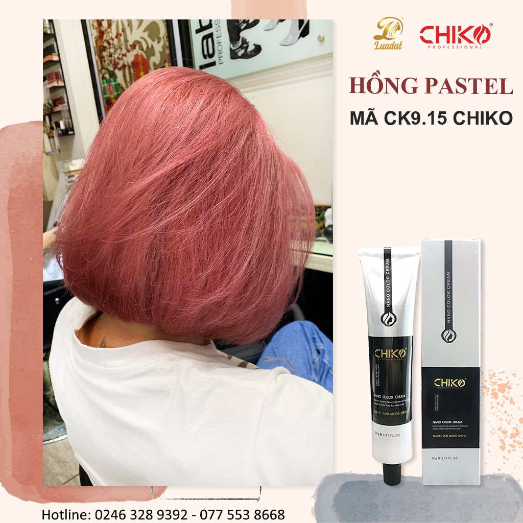 HỒNG PASTEL- Màu nhuộm màu Hồng Pastel CHIKO CK9.15 ( TẶNG kèm trợ nhuộm)