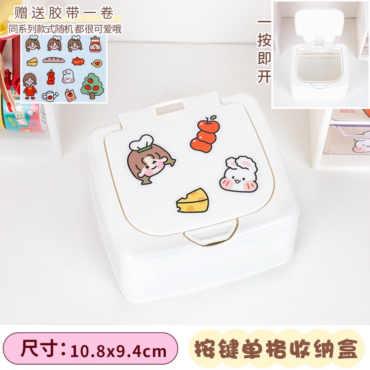 [Tặng Sticker] Hộp Nắp Bật Đựng Phụ Kiện Sticker Washi Tape 1 Ngăn 2 Ngăn Trang Trí Bàn Học Tủ Kệ Mini Đa Năng Cute