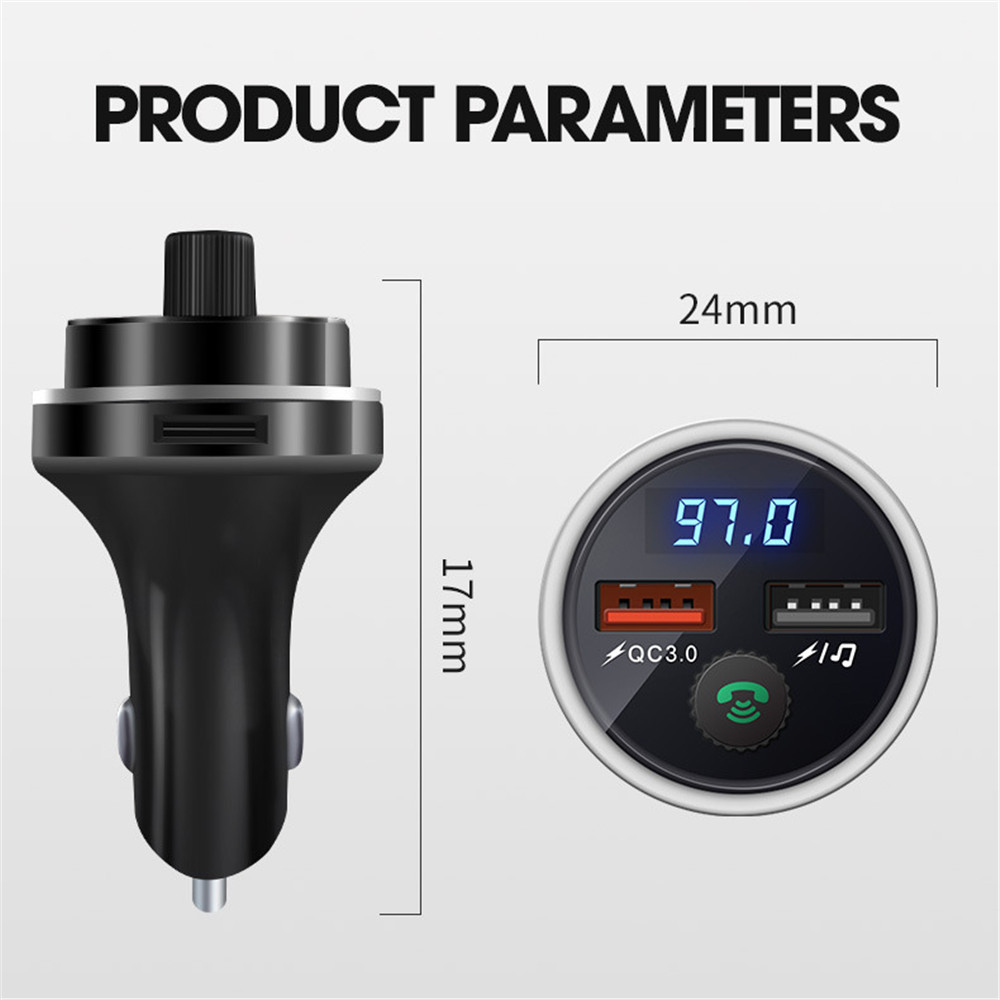 Củ Sạc Trên Ô Tô Qc 3.0 Dual Usb Bluetooth 5.1 Fm Transmitter Mp3 Player