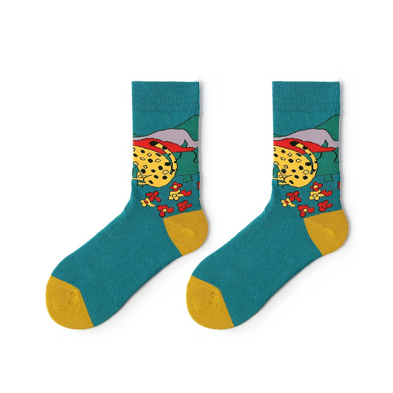 Vớ Cotton Cổ Vừa Thoáng Khí In Họa Tiết Hoạt Hình Cổ Điển Thời Trang Mùa Thu Cho Nữ