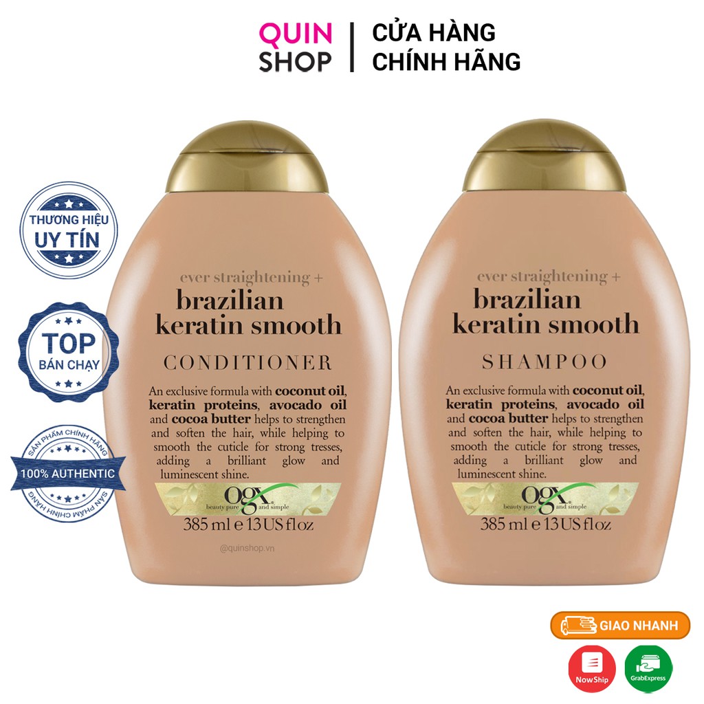 Cặp Gội - Xả Dưỡng Tóc Khỏe Mượt OGX Ever Straightening Brazilian Keratin Therapy Shampoo &amp; Conditioner