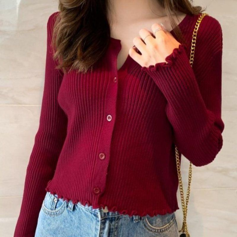 Áo Khoác Cardigan Thun Len Tay Dài Nữ Hàn Quốc