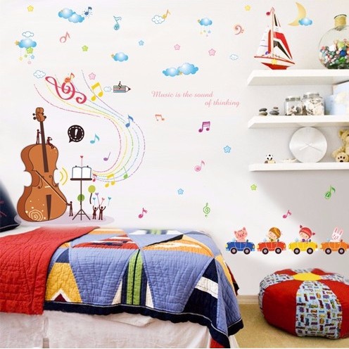 Decal trang trí dán tường lớp học violin cho bé
