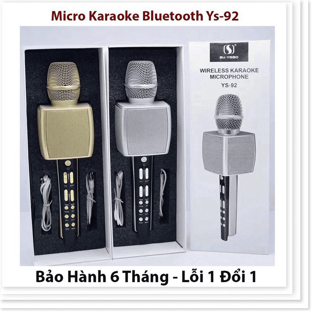 MICRO BLUETOOTH KARAOKE YS92 HỖ TRỢ GHI ÂM DÙNG HÁT TẠI NHÀ LIVETREAM - BẢO HÀNH 1 ĐỔI 1
