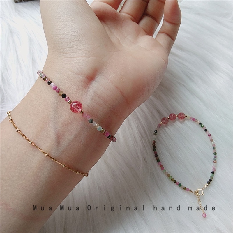 [Hàng Mới Về] Vòng Tay Đính Hạt Pha Lê Dâu Tây Màu Kẹo Ngọt Ngào Đáng Yêu Dành Cho Nữ