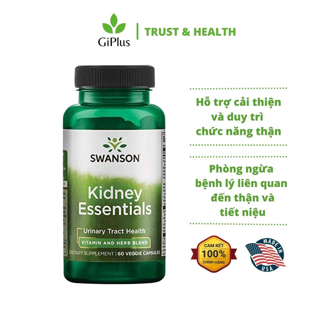 Viên Uống Bổ Thận, Hỗ Trợ Hệ Tiết Niệu Khỏe Mạnh Swanson Kidney Essentials (60 Viên/Lọ)