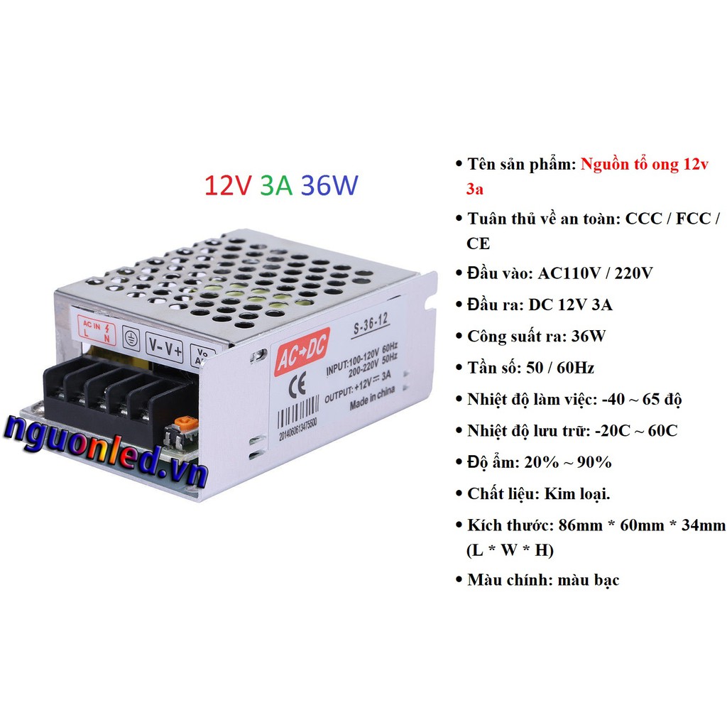 NGUỒN TỔ ONG 12V 1.25A/2A/3A-15W/24W/36W (NÊN MUA), KHÔNG QUẠT,LOẠI TỐT,GIÁ RẺ.MUA TẠI SHOPNGUONLED.