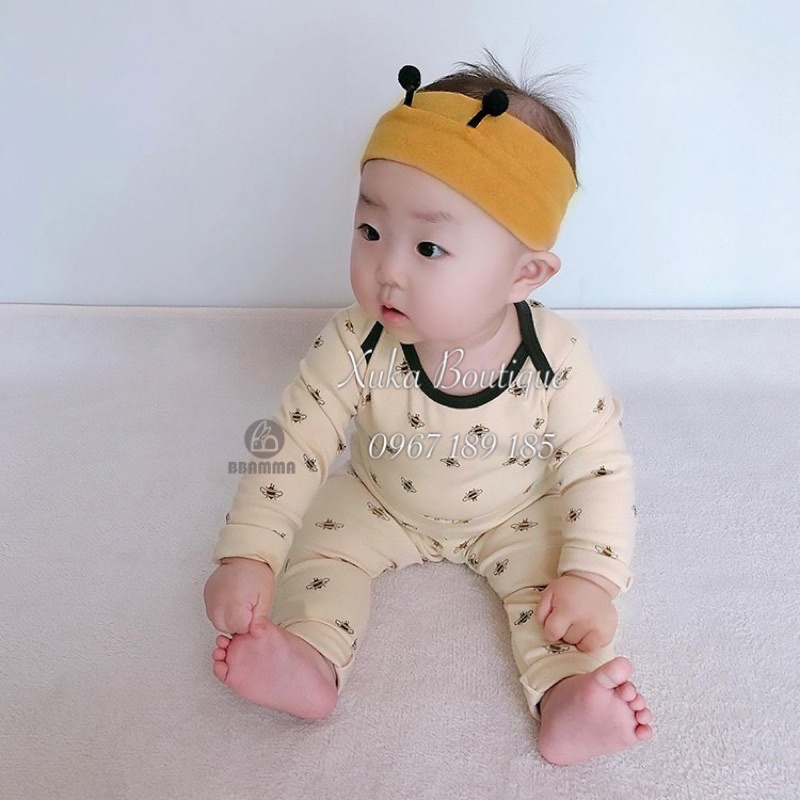 Bodysuit Dài Tay Kèm Quần BBAMMA Quảng Châu Cao Cấp Cho Bé 0-2 Tuổi Style Hàn Quốc Cotton Dài Tay Thu Đông Cực Đẹp