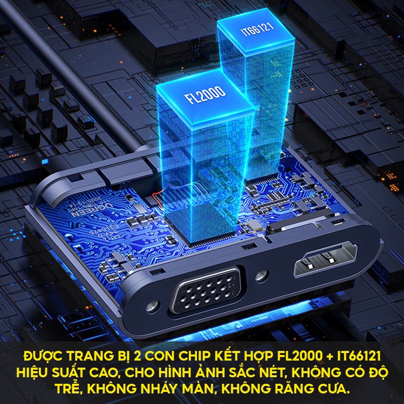 Cáp chuyển đổi USB 3.0 sang HDMI, VGA màu xám Ugreen 20518 - Chính hãng