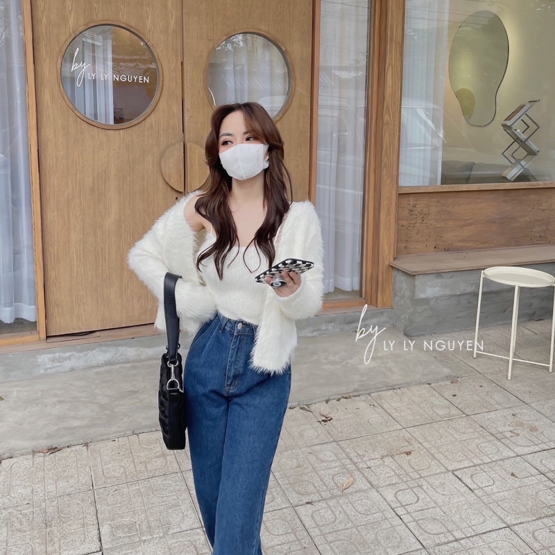 Áo cardigan len lông thỏ dài tay