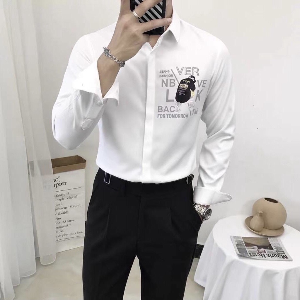 💥 Áo sơ mi nam trắng họa tiết thời trang hot nhất <3