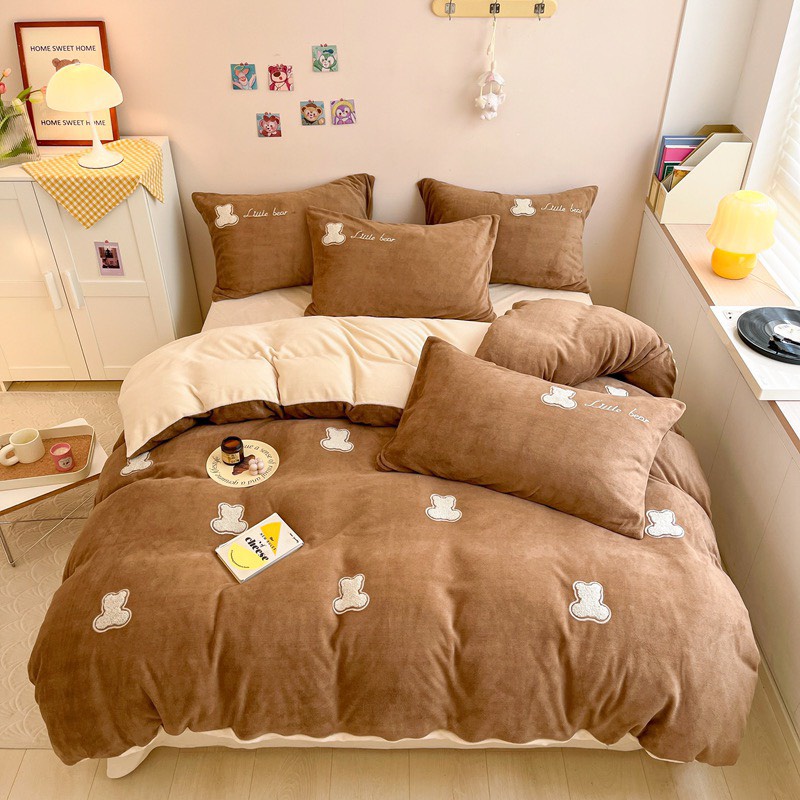 Bộ chăn ga nỉ nhung sữa mẫu mới