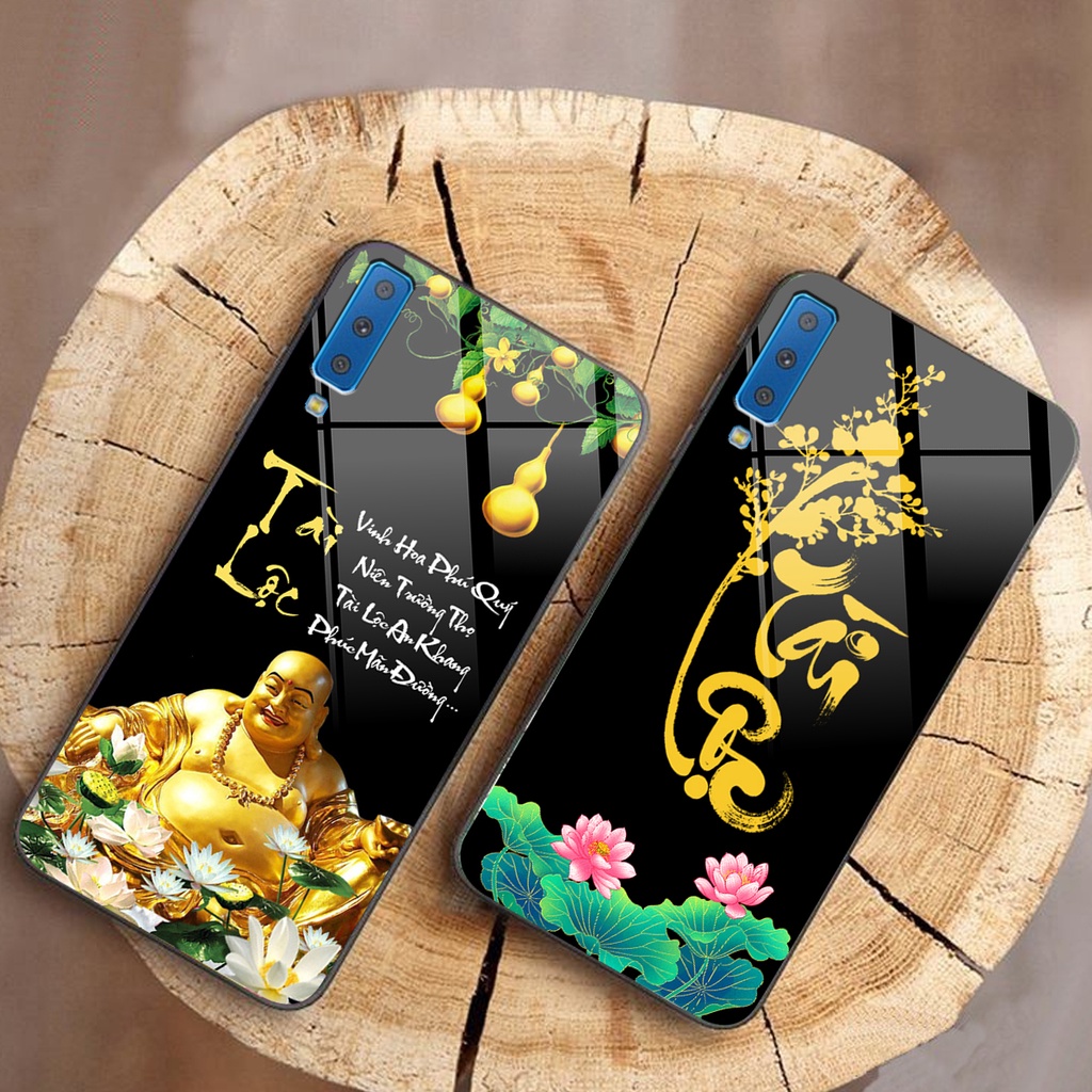 Ốp lưng KÍNH Samsung Galaxy A7 2018 in hình 3D TÀI LỘC-TÂM AN -MÃ ĐÁO