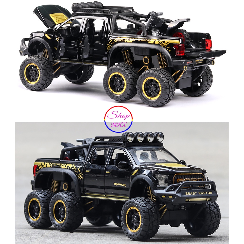 Xe mô hình sắt Ford Raptor Offroad Beast 6x6 TẶNG KÈM BIỂN SỐ tỉ lệ 1:28 hãng Chezhi 3 màu
