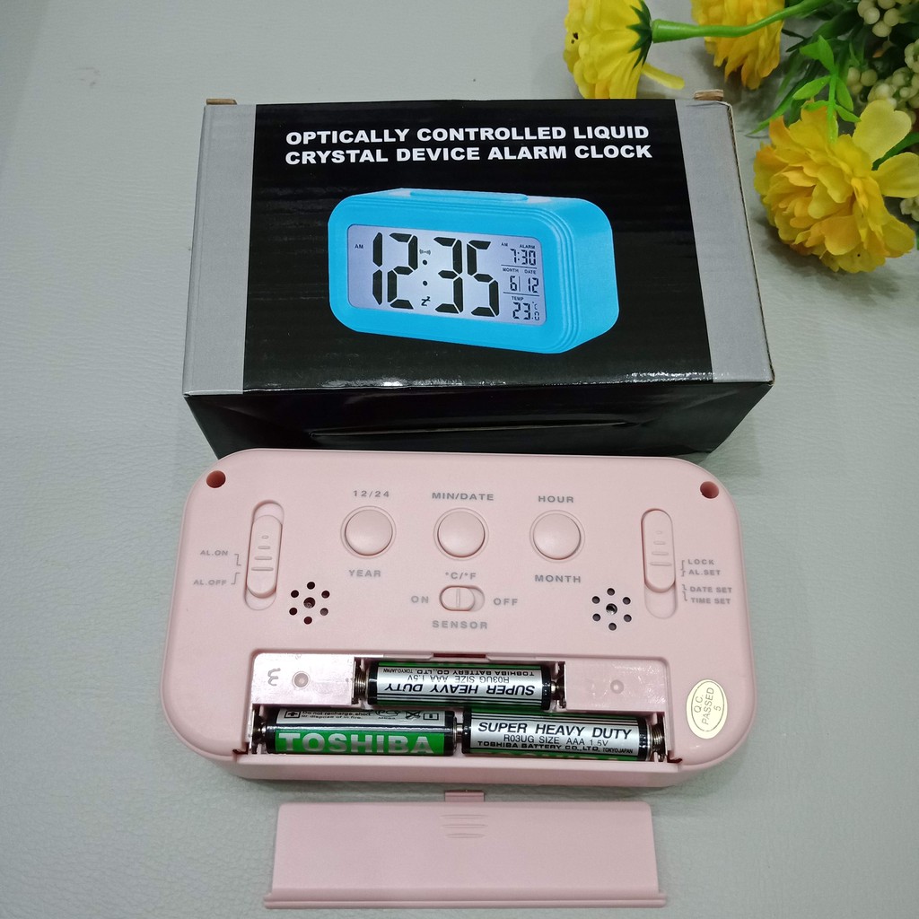 LC01 TẶNG 3x PIN - Đồng hồ báo thức kỹ thuật số với đèn LED- kèm chức năng đo nhiệt độ phòng