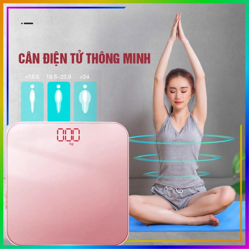 [NEW] Cân điện tử cân sức khỏe sạc USB mặt kính cường lực tích hợp chức năng đo nhiệt độ tặng kèm thước dây và sạc USB !