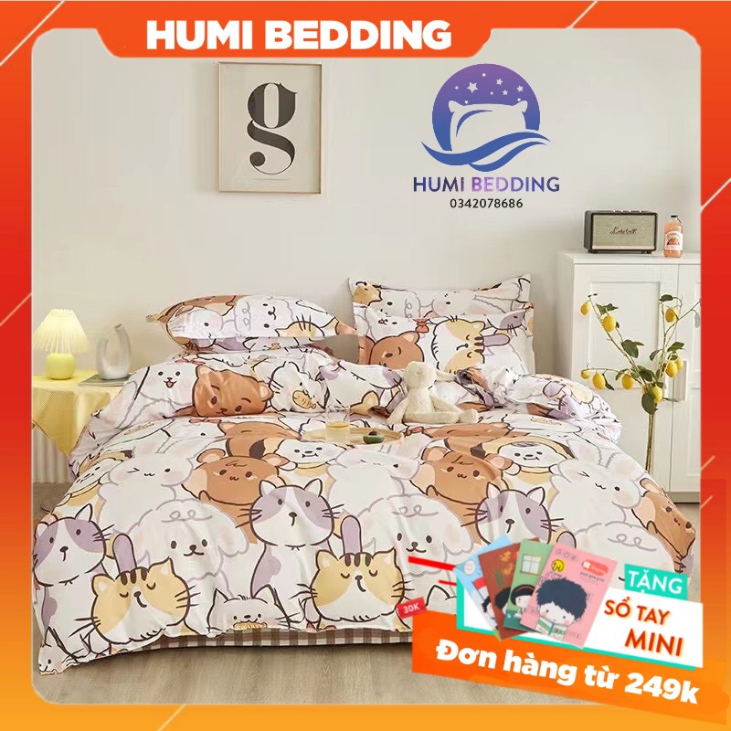 BỘ CHĂN GA VÀ VỎ GỐI POLY COTTON mèo thỏ chó - Bộ Chăn Ga Gối 5 Món Cao Cấp