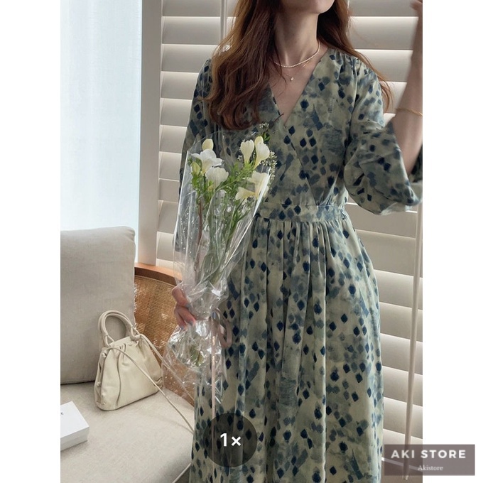 Đầm Midi Tay Dài Cổ Chữ v In Họa Tiết Hoa Nhí Xinh Xắn Thời Trang Kiểu Pháp Cổ Điển Cho Nữ 2022