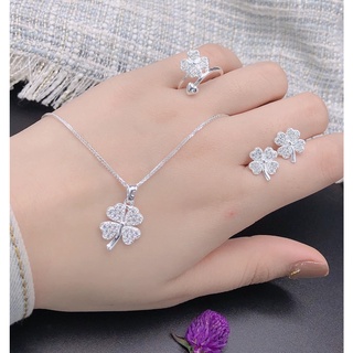 Bộ trang sức cỏ 4 lá đá bạc ta chuẩn