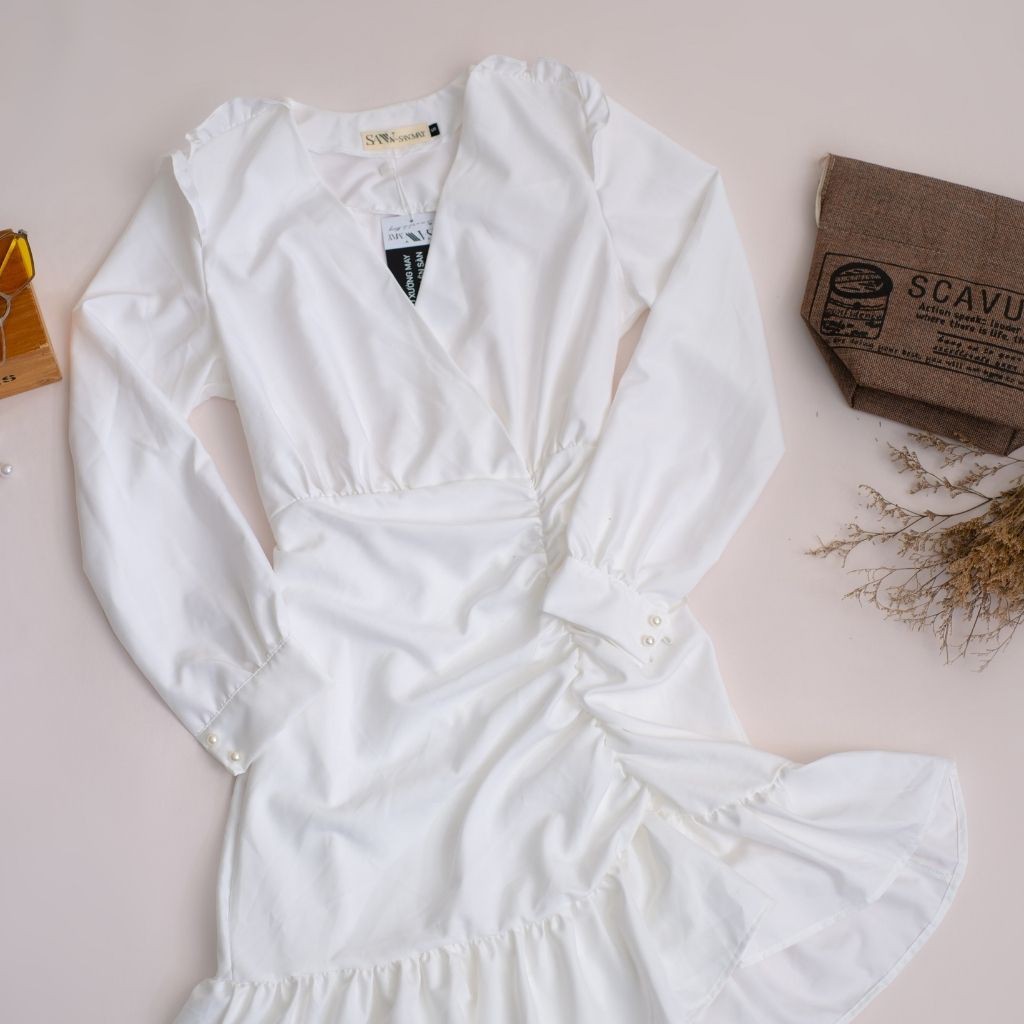 Váy Đi Dự Tiệc Cưới Sang Trọng SANJOLI Đầm Công Sở Trẻ Trung Nhún Eo Ôm Body Thiết Kế Vải Lụa Thun, Màu Trắng Đen VD016 | BigBuy360 - bigbuy360.vn