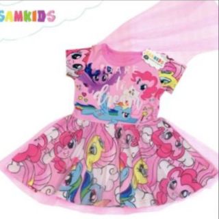 Đầm thun bé gái in hình ngựa Pony đáng yêu, có choàng voan liền áo, chất vải thun lạnh mềm mại, thoáng mát, may sắc nét