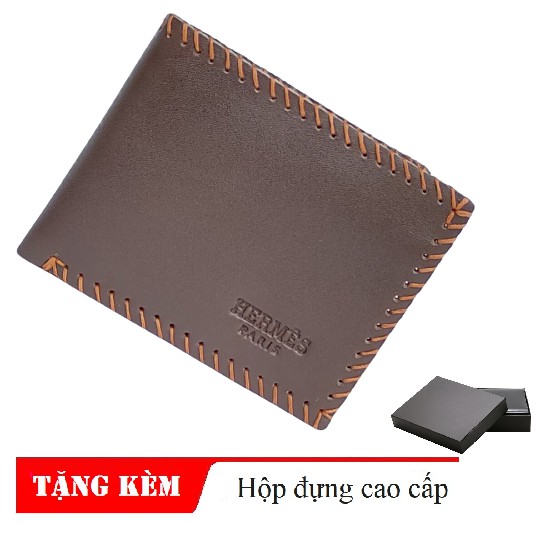 Ví Nam Khâu Viền Da Bò Kiểu Ngang - Bóp Da Nam Đẹp Handmade May Thủ Công Tặng Kèm Hộp Cao Cấp | KHAUVIEN